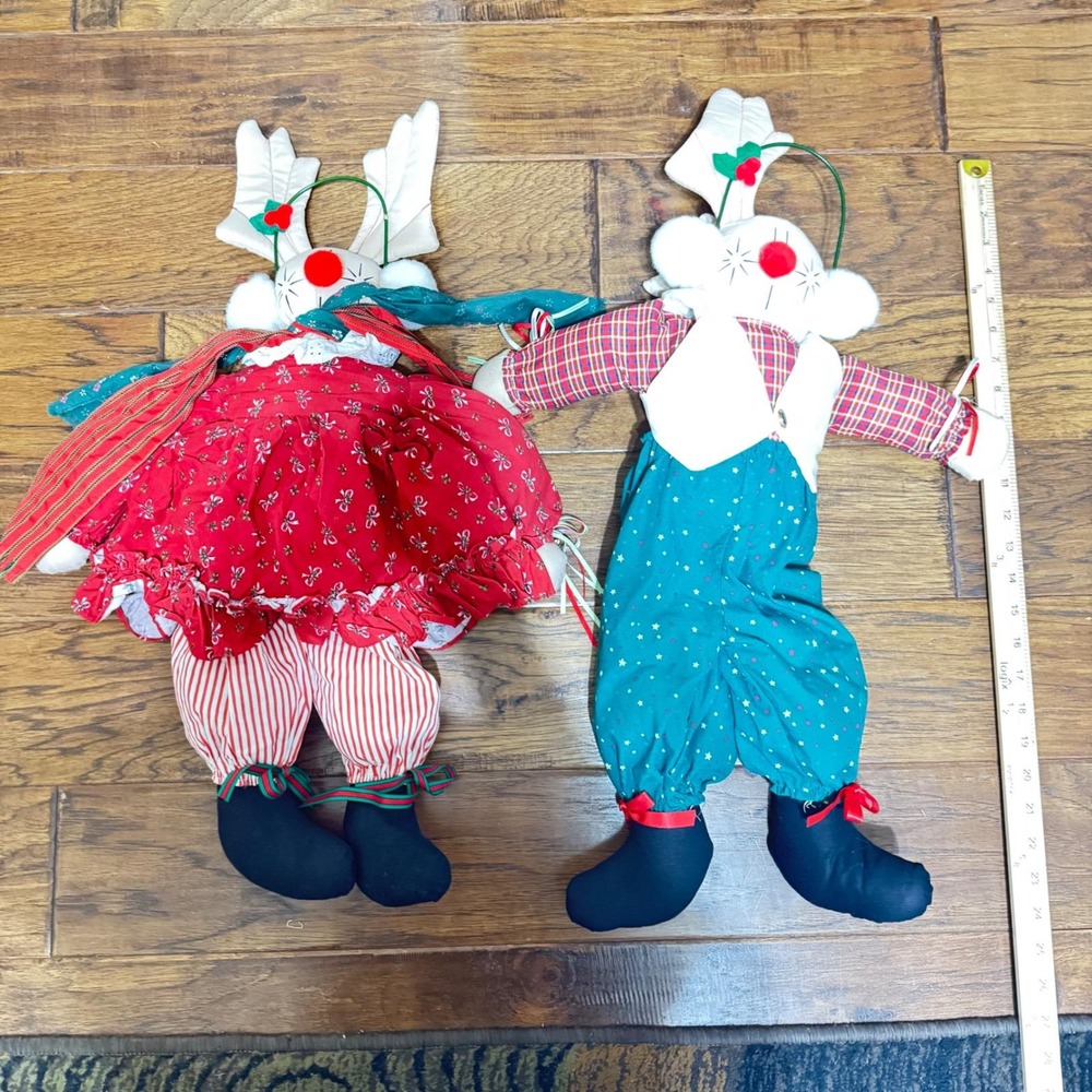 Vintage House of Lloyd 541742 Fabric Christmas Reindeer Pair Shelf Sitter 23in